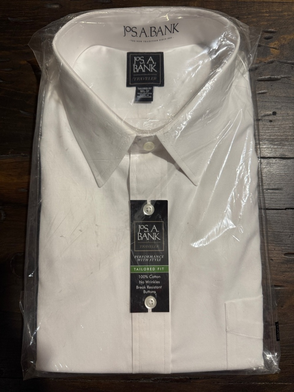 Jos. A. Bank White Tailored Fit Dress Shirt - Traveler, 100% Cotton